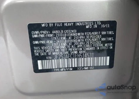 2014 Subaru Forester 2.5I Premium from USA, damaged, VIN JF2SJAEC1EH514531